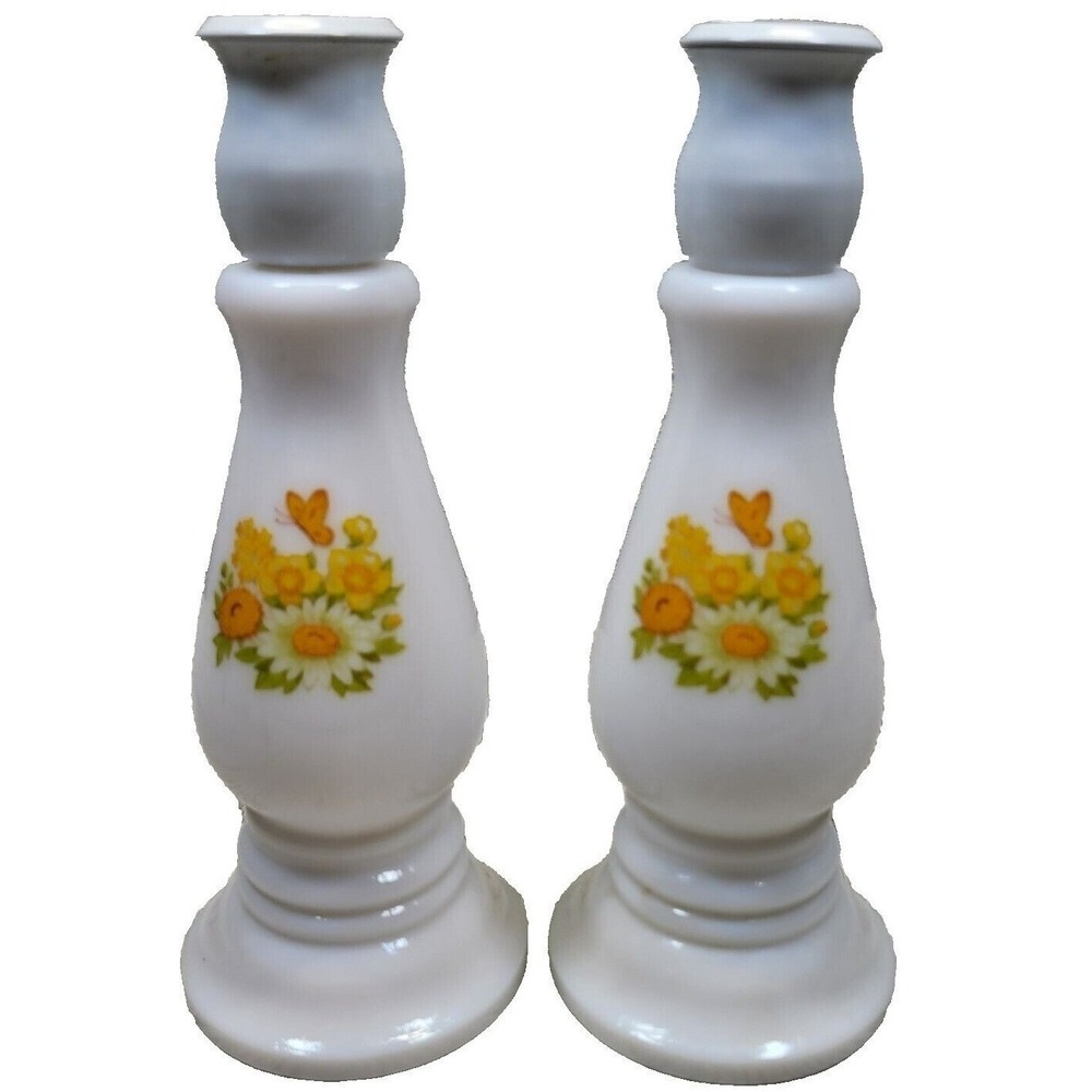 Avon Buttercup Candlestick Cologne Bottles Sonnet Moonwind White Milk Glass Set